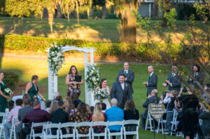 A Happily Ever After Floral, Hidden Hills Country Club Wedding Flowers Jacksonville, Florida, Wedding Flowers Jacksonville, Outdoor Ceremony, Candle Centerpieces, Low Floral Centerpiece