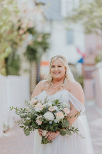 Wedding Flowers at the White Room- St Augustine, St Augustine Wedding Flowers, Round Moon Gate Arch, Altar Wedding Flowers, Bridal Bouquet, Garden Bouquet